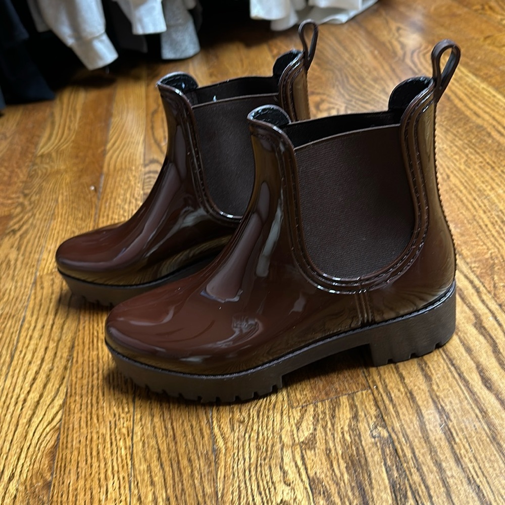 Jeffrey Campbell Brown Shiny water resistant rain boots